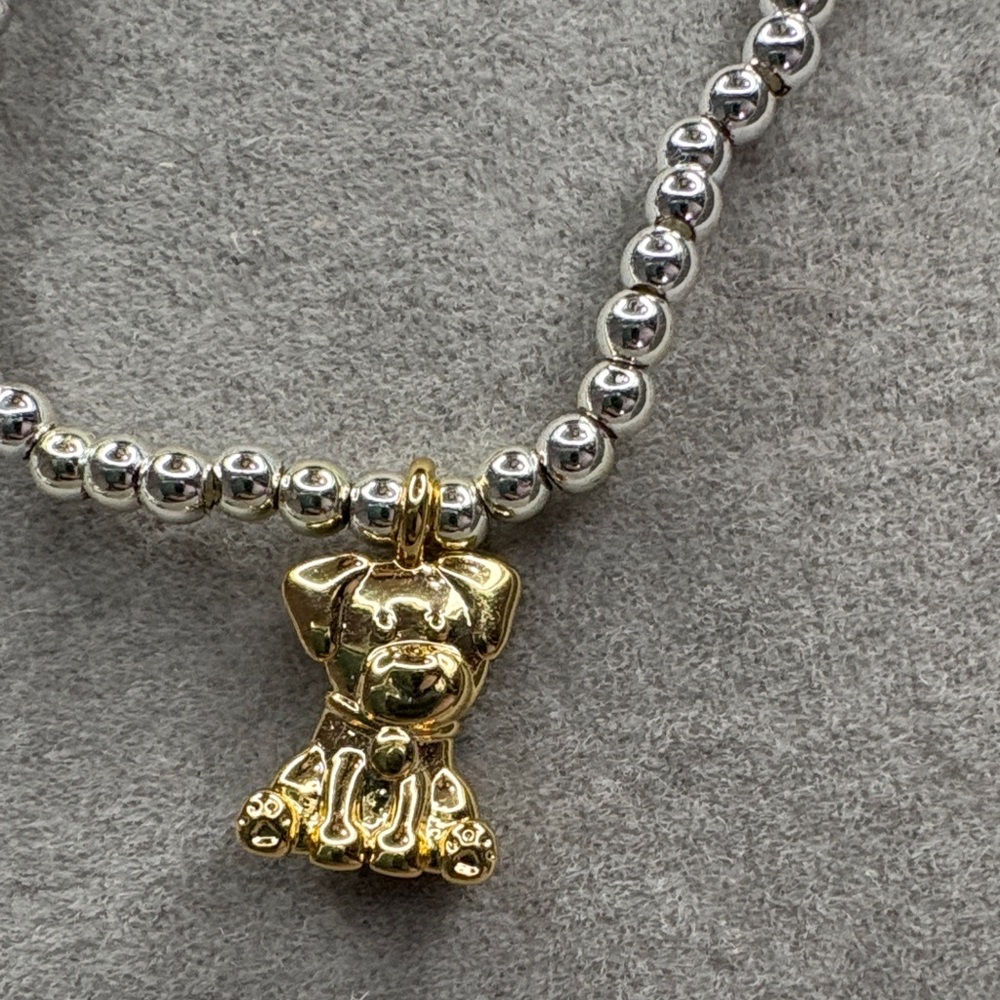 Gold and Silver Beaded Bracelet with Dog Charm